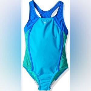 Speedo Girls Mesh Splice One-Piece Swimsuit | Size 14 NWT